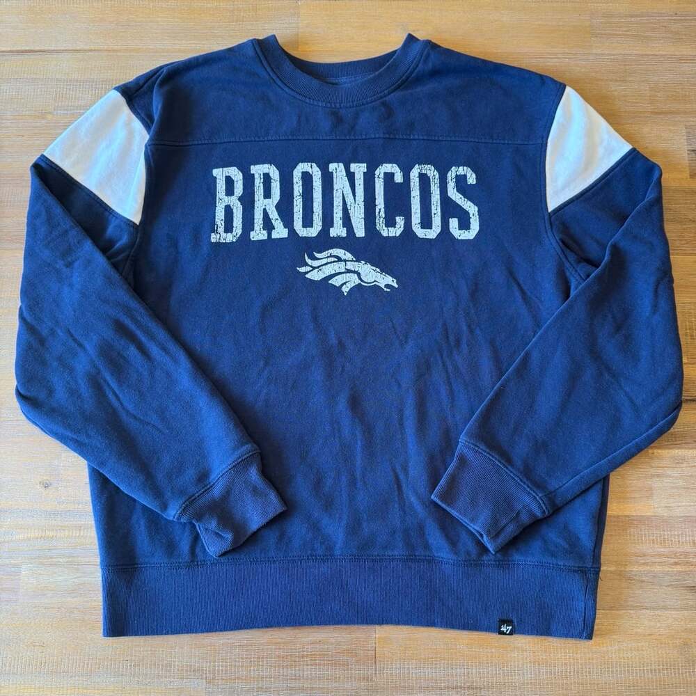 47 Brand Denver Broncos Groundbreaker Onset Crewneck Sweatshirt Men L Blue White
